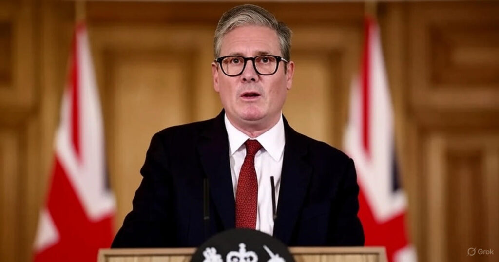 Keir Starmer speaking during an official event—symbolising leadership, diplomacy, and the proposed EU Youth Mobility Scheme amid a post-Brexit reset.