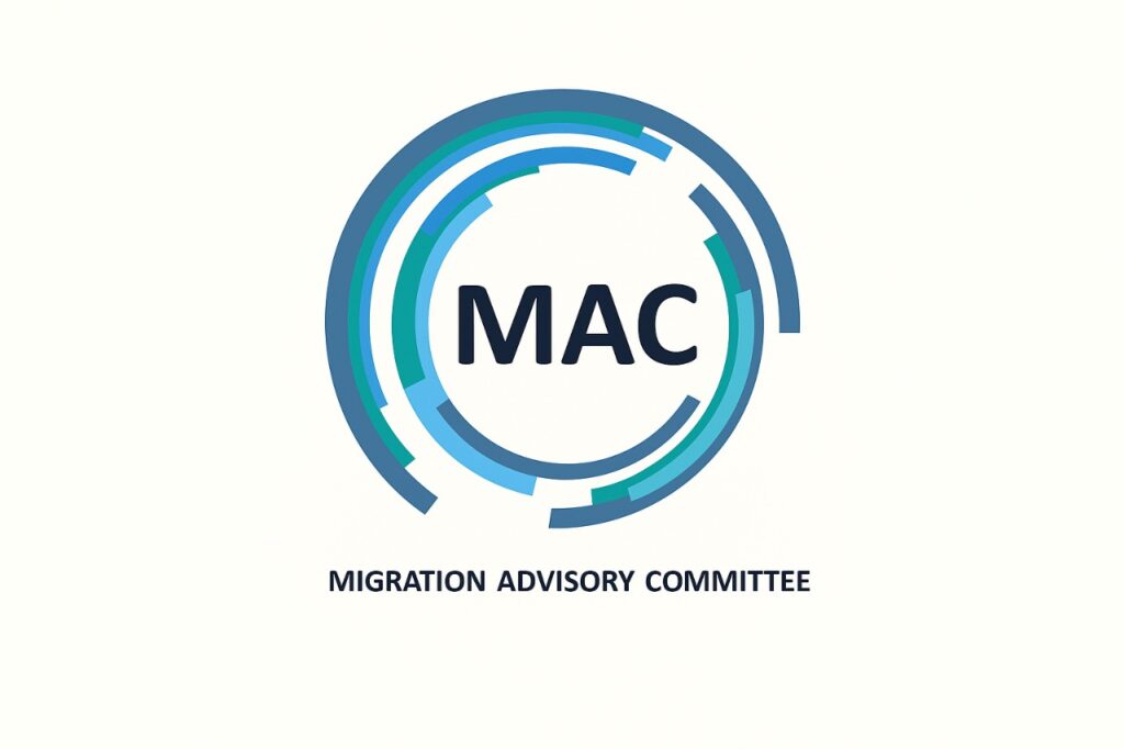 Official report document titled 'MAC Family Route: Financial Requirements Review' with a highlighted £ sign and a graph icon, symbolising the UK visa income threshold debate. Text overlay reads 'Migration Advisory Committee' in bold, underscoring the policy’s impact on family separation and fair immigration rules