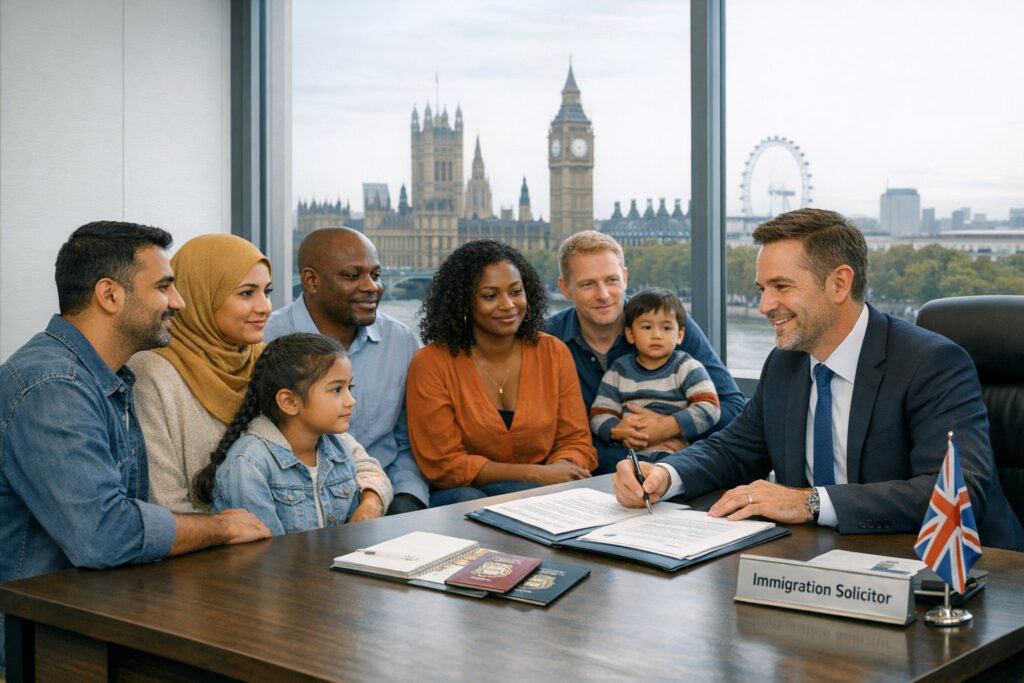 Individuals discussing proposed UK ILR and visa cost changes with an immigration solicitor