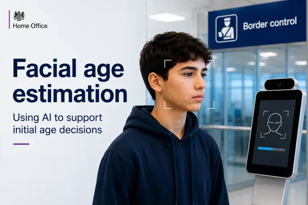Facial Age Estimation technology used in a UK border control setting to support initial age decisions in the asylum system, helping strengthen age assessments while safeguarding children.