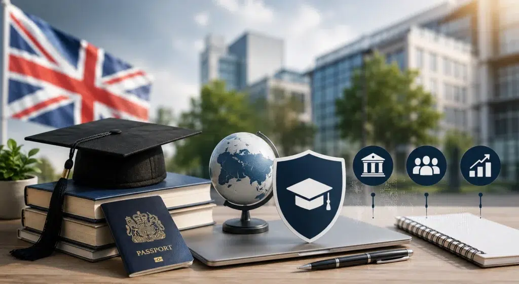 UK universities face new international student visa compliance rules, with education, visa and student recruitment concepts displayed in a professional academic setting.