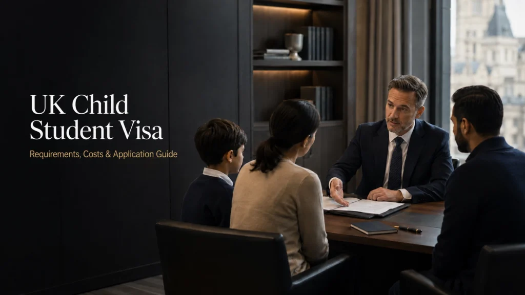 Immigration solicitor advising parents and their child about a UK Child Student Visa.