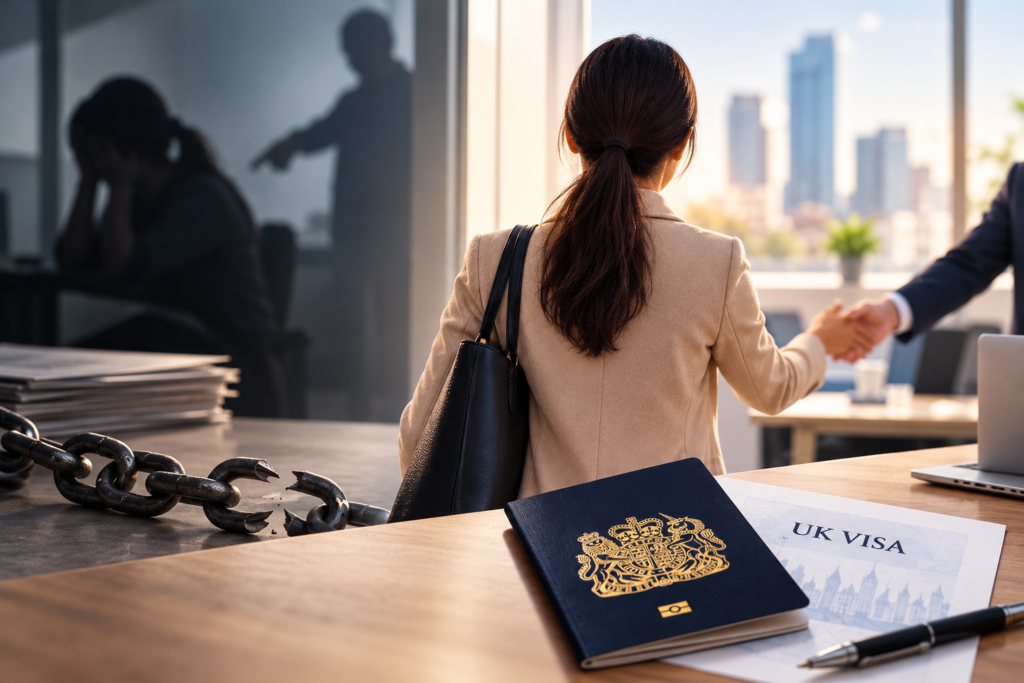 UK visa rules for modern slavery victims allowing recognised Skilled Worker visa holders to leave abusive employers and seek alternative employment.