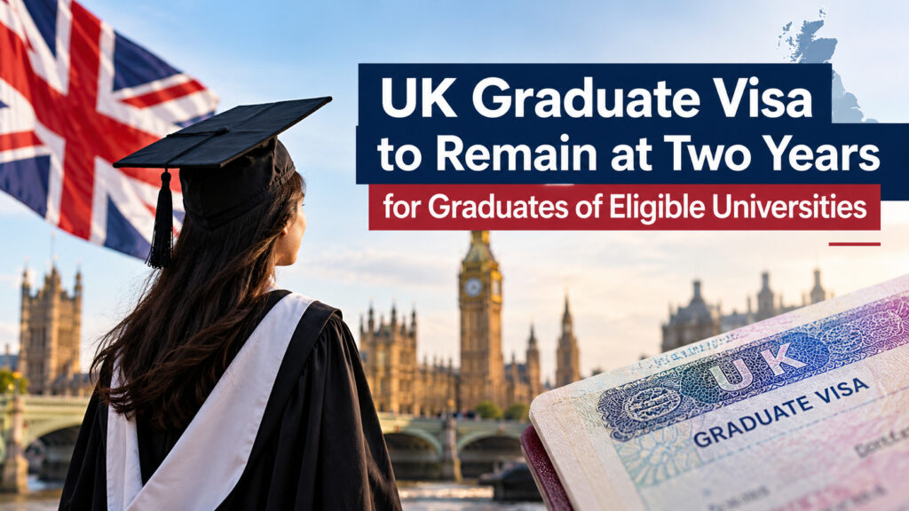 A graduate standing on a UK university campus with an abstract compliance theme in the background.